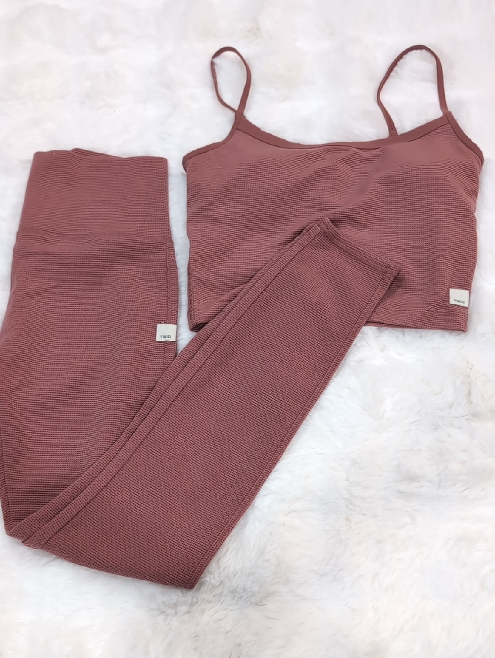 Vuori Waffle Knit Cami & Legging Set - Dusty Rosewood
